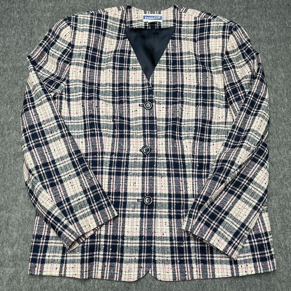 Vintage Pendleton Pink Plaid 100% virgin wool Classic blazer Women’s Size 16